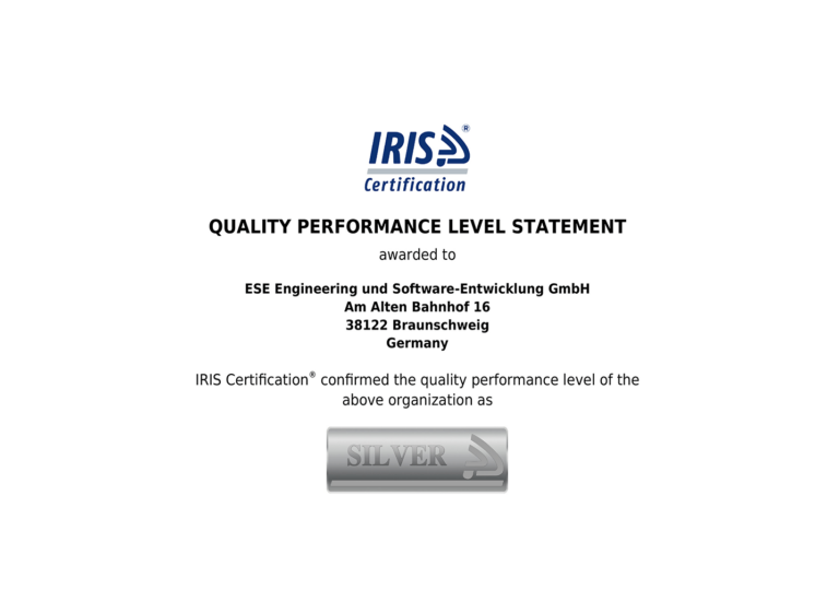 IRIS-Zertifizierung der ESE GmbH